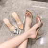 French niche pointed rhinestone high heel slippers thin heel sexy lady silver word with transparent sandals
