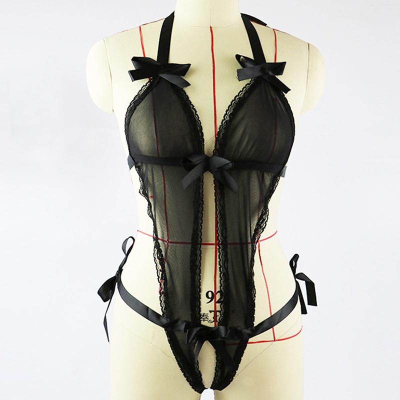 Sexy Black lace Babydoll Lingerie Underwear Sleepwear Bikini Catsuit Stripper Jumpsuit One Size
