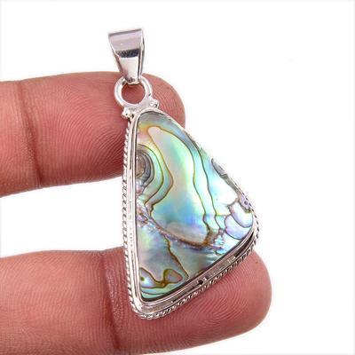 Natural Abalone Shell Gemstone 925 Solid Sterling Silver Jewelry Pendant 2" y3D08