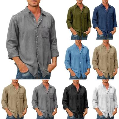 Men's Long Sleeves Pocket Single- Buckle Flip Collar Shirt