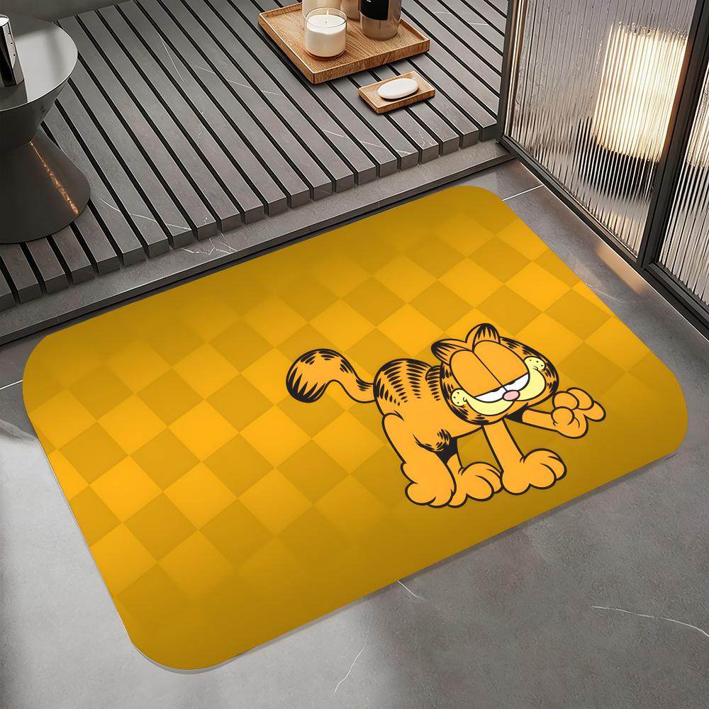 Cartoon-G-Garfield Floor Mat Diatomite Bath Mat, Quick Dry Absorbent Non-Slip Door Mat