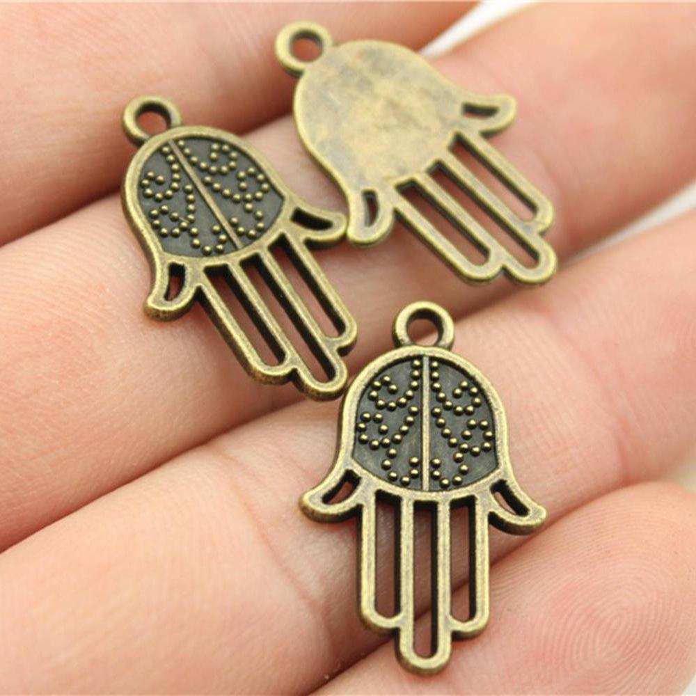 10pcs Fatima Hand Hamsa Palm Protection Tibetan Bronze Silver Color Pendants Antique Making DIY Handmade Craft