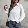 Blusa Feminina de Primavera e Outono Manga Longa Casual Moletom Lapela Decote V Manga Longa Top