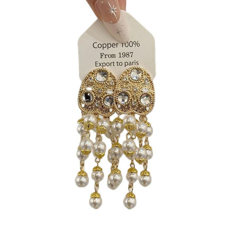 Retro Court Style Fringed Earrings Old Carving Small Fragrant Style Medieval Vintage Light Luxury Temperament Long Earrings
