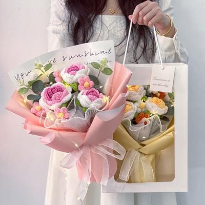 Crochet Bouquet Mother's Day Gift Finished Knitted Flowers Wedding Gifts for Guests Flower Bouquet Party Anniversary Couple Gift