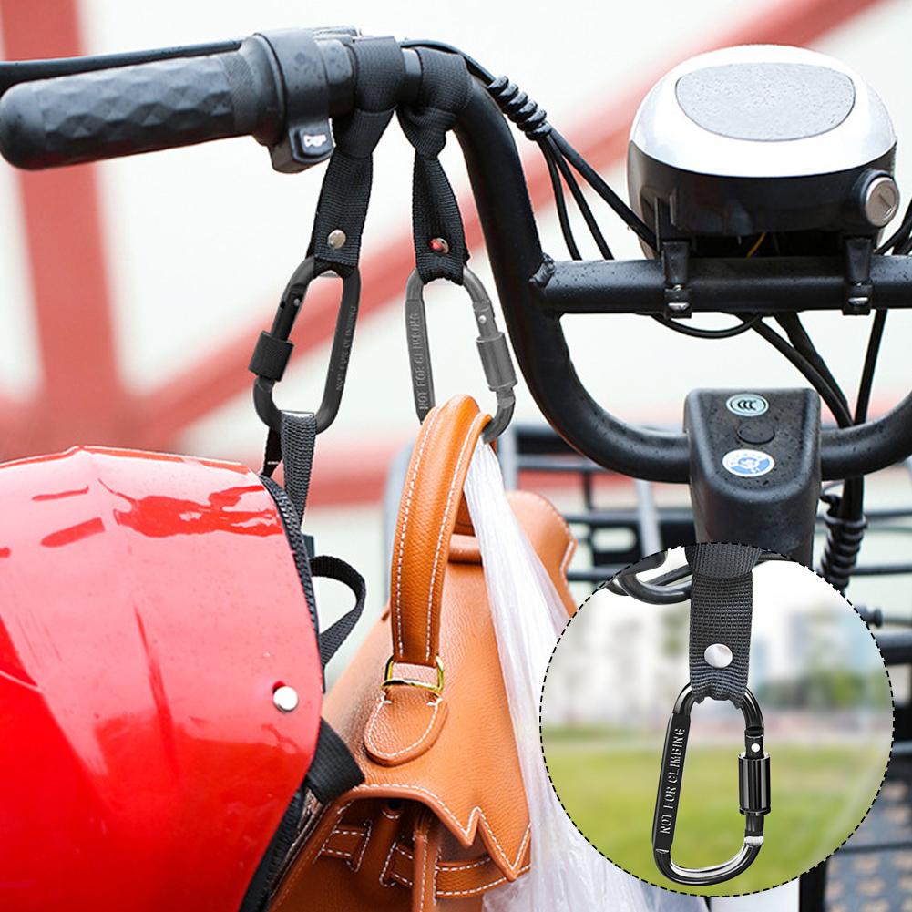 Lockable Handlebar Hook with Carabiner Multifunctional Hanging Strap for Electric Bike Scooter Motorcycle Storage Use