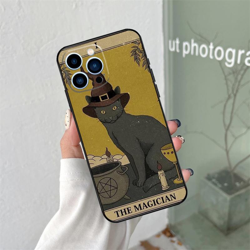 Moon Tarot Witch Cat Case For iPhone 16 15 11 12 13 14 Pro Max Plus XS X XR 12 13 Mini Back Cover