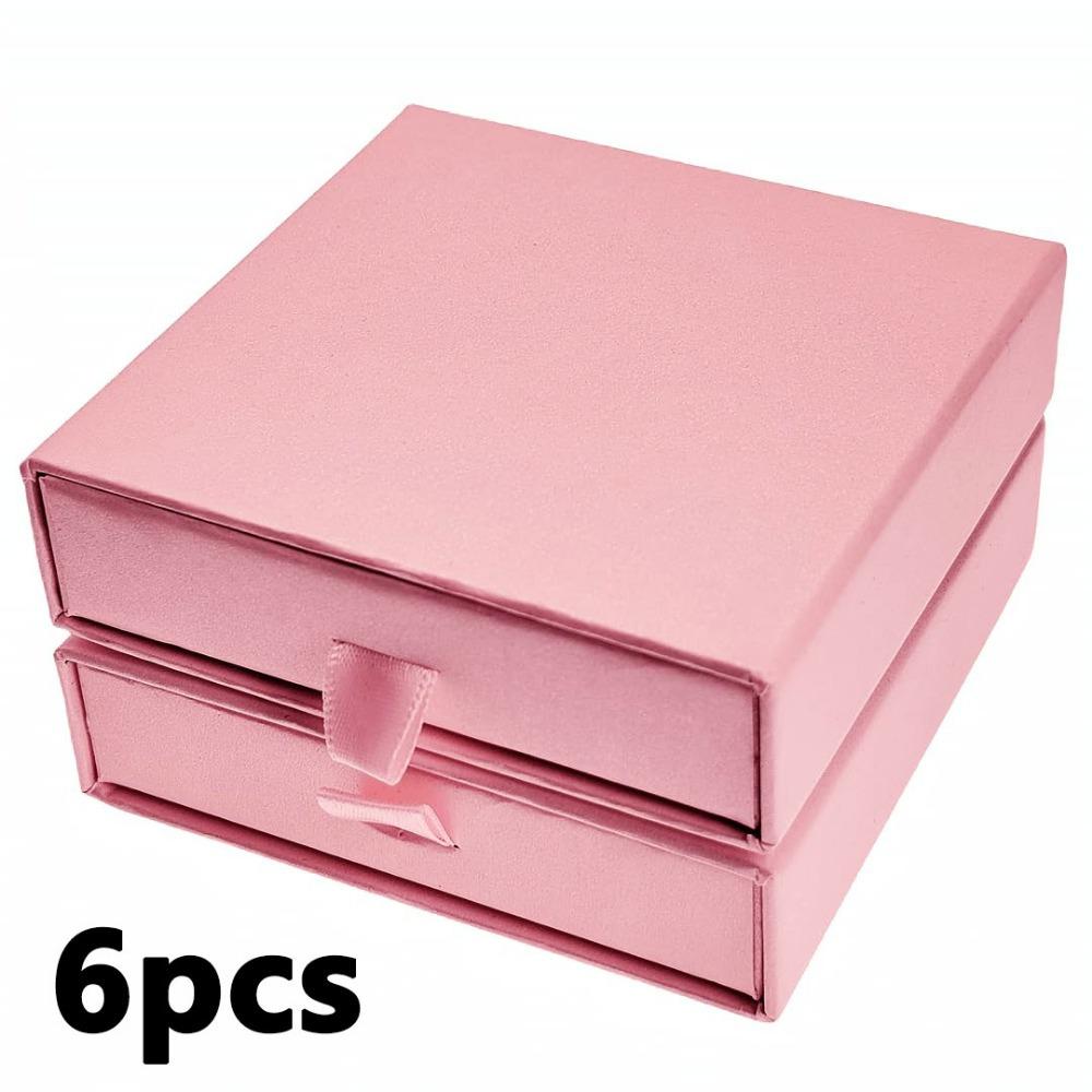 

6 шт. картонных коробок для ювелирных изделий, подарочные коробки для ювелирных изделий, прямоугольные белые картонные бумажные коробки для ящиков, подарочные коробки для колец, ожерелий, браслетов, сережек, ювелирных изделий 6pcs розовый