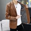 Men's Thick Lapel Leather Jacket - Slim Korean Style, Casual Suit Collar, Trendy Plus Velvet for Autumn/Winter
