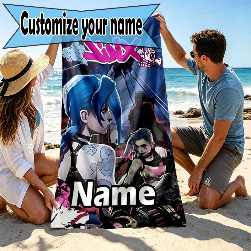 Custom Name Personalized Jinx Print Beach Towel, for Trip Camping Beach Party Home Decor, Birthday Gift for Family & Friends