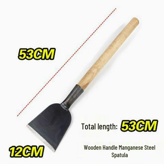 Kompakte Manganstahlschaufel: Schmale Klinge, Verlängerter Holzgriff, Scharfer Flachkopf – Ideal für Eis, Schnee, Zement und Wandreinigung.