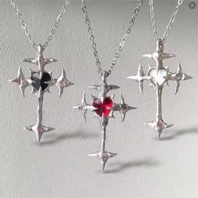 Gothic Punk Cross Heart  Pendant Necklace For Women Men Vintage Unisex Hip-Hop Chain  Accessories