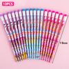 10Pcs Wooden Pencils With Eraser Cartoon Pencils With Colorful Eraser Office Supplies Student Stationery Birthday Gifts