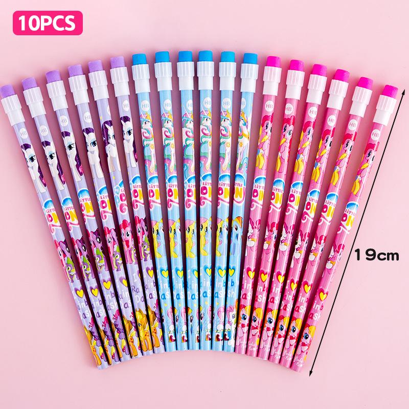 10Pcs Wooden Pencils With Eraser Cartoon Pencils With Colorful Eraser Office Supplies Student Stationery Birthday Gifts