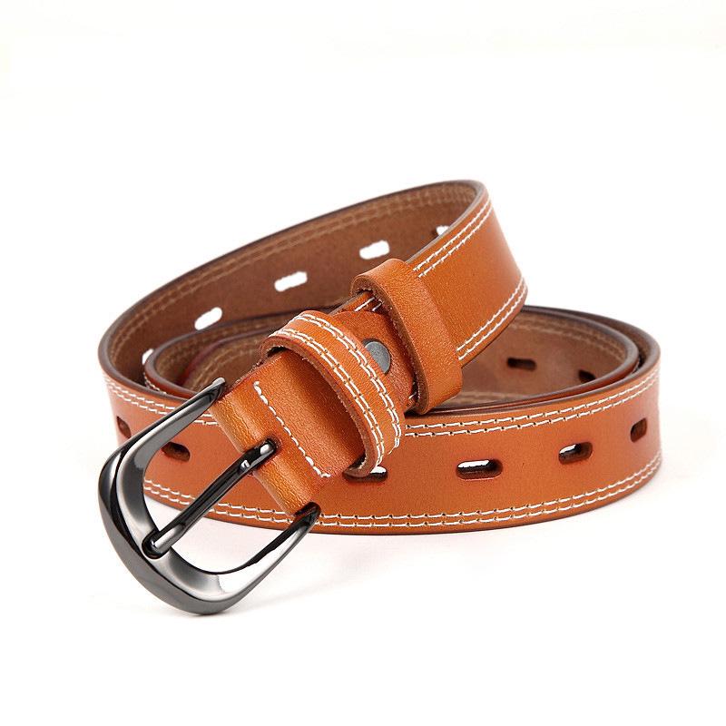Hollow Leather Leather Belt Fashion Lady British Fine Smooth Buckling Leather Belt Jeans Cinturon Mujer Cowskin Designer Belt