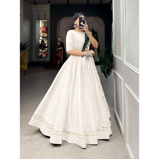 Dámská speciální rayonová bavlněná lehenga s nádechem Gotta Patti Speciální pro Navratri Celá lehenga choli, Nesešitá halenka