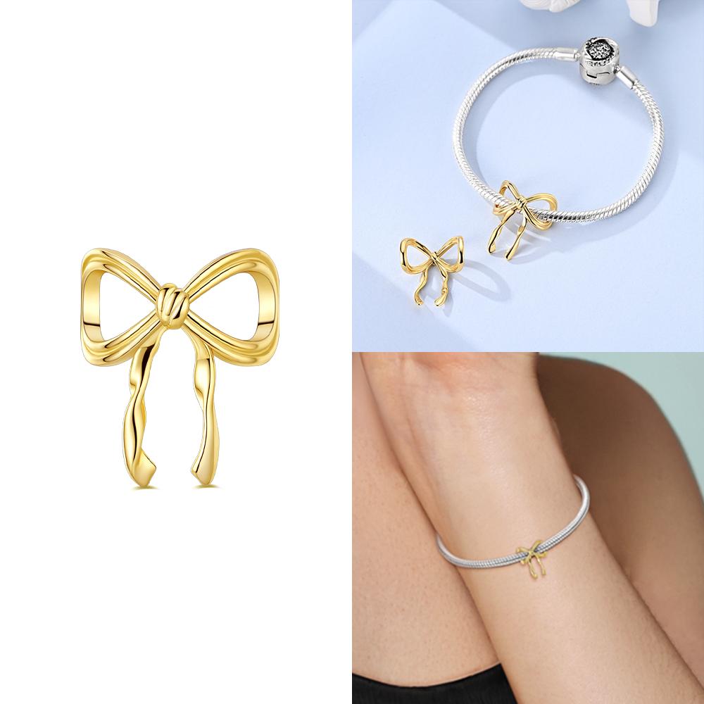 

Original Charms Copper Love Heart Couple Gold Bowknot Fixed Clasp Deer Beads Fit Bracelet Women Jewelry Diy Delicate Gift