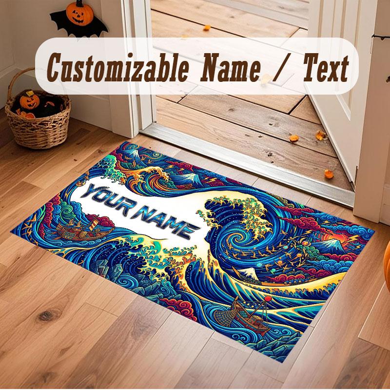 Octopus Sea Life Theme Crystal Velvet Floor Rug Personalized Custom Name Text Warm Carpet Home Decoration