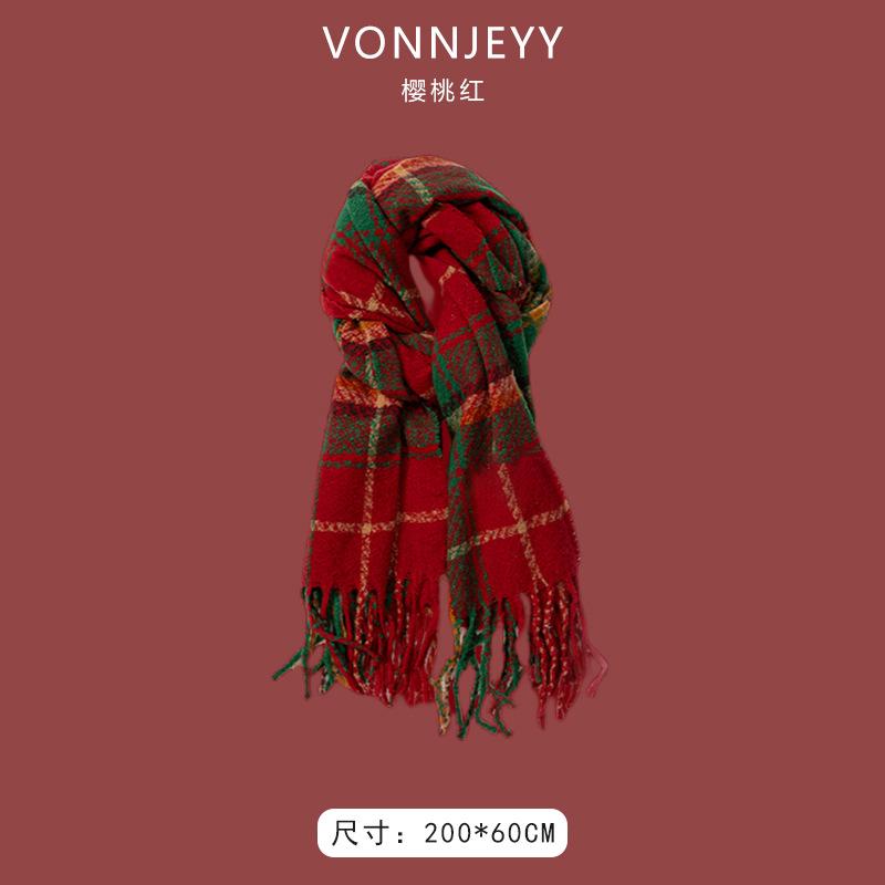 New Christmas Cherry Red Warm Scarf White Autumn and Winter with New Red Scarf Soft Waxy Quality Shawl