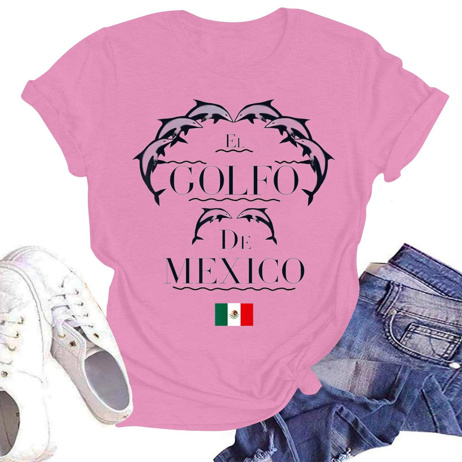 

Women s Casual Fashion Street Slim Short Sleeve Mexico Printed T-Shirt Top L рожевий