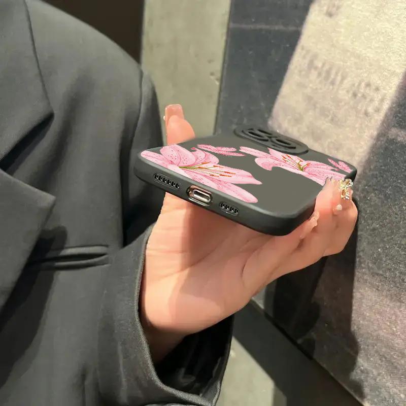 Floral Lily Butterfly Pattern Phone Case For iPhone 16 15 Pro Max 14 Pro 13 12 11 16E 7 8 Pus XR XS X SE Shockproof Soft Cover