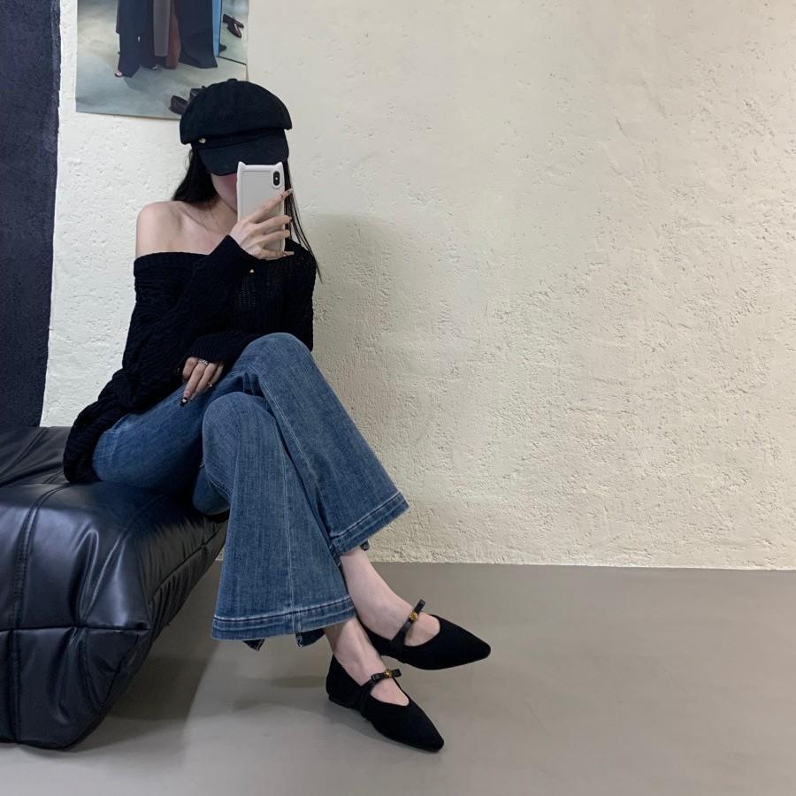 2025 autumn new thick heel pointed head light mouth leopard print single shoes women's one-word buckle suede Mary Jane evening shoes