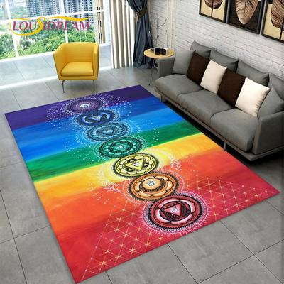 Χαλί Περιοχής Rainbow 7 Chakra Mandala Bohemia, Χαλί με μοκέτα για σαλόνι καναπέ κρεβατοκάμαρας Διακόσμηση πατάκι, μαλακό αντιολισθητικό χαλάκι δαπέδου Yoga