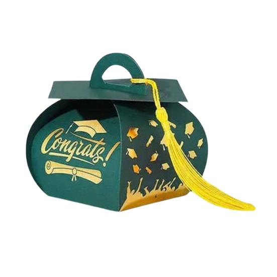 Graduation Cap Gift Boxes Class of 2026 Candy Treat Chocolate Box with Tassel Grad Party Table Centerpiece for Ceremony Graduation Party Favors зелёный