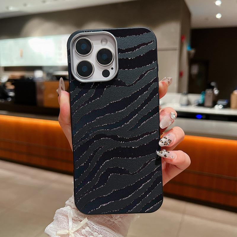 Zebra-Print Shockproof Soft Case For iPhone 16 Pro Max 15 Pro 14 Plus 13 12 11 Lens Protection Matte Leather Texture TPU Slim Phone Cover