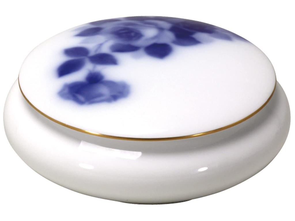 Okura Pottery Blue Rose Bonbonnière, Diameter: Approx. 10.5cm, Made in Japan, 32e/8011-a