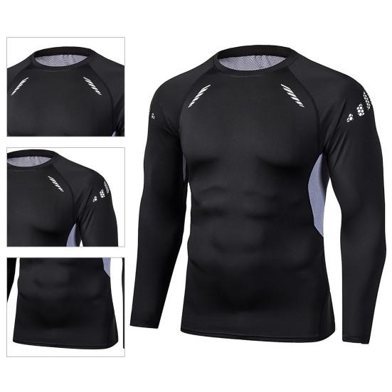 Sports T-shirt Contrast Color Sweat-absorbent Men Stretchy Quick Dry Skinny T-shirt Pullover for Fitness