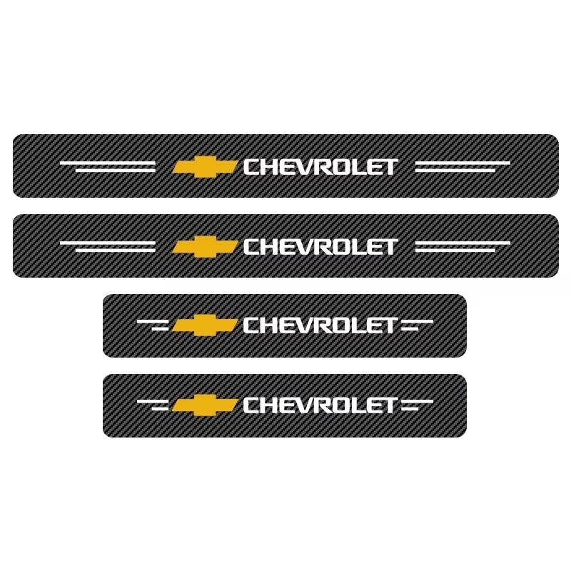 NIM7 4-Piece Carbon Fiber Look Door Sill Protectors for Chevrolet Silverado Impala Malibu Cruze etc Scratch Resistant,Easy Install