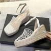 New Design Hollow Out Mesh Platform Wedges Heels Woman Sandals Hemp Weave Thick Bottom Buckle Strap Shoes