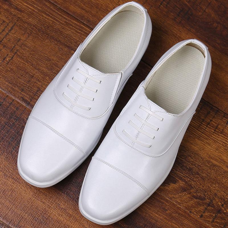 White Three-joint Leather Shoes Men's Groom Best Man Wedding Performance Little White Shoes Three-section Head Black Nurse Little White Shoes