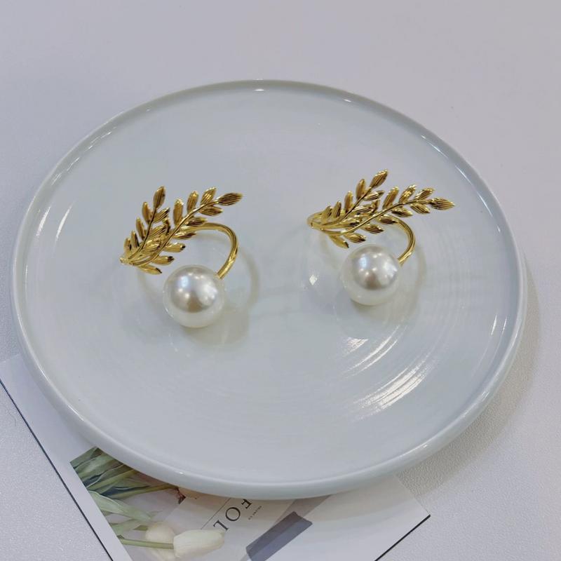 Pearl Napkin Rings 6 Pieces Table Buckle Decorations Gold Pearl Serviette Ring Buckle For Wedding Christmas Halloween Home