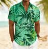 Men's  Brushstroke Palm Leaf Print Short Sleeve Shirt, Spring Summer Artistic Hawaiian Vacation Blouse, Loose Casual Top