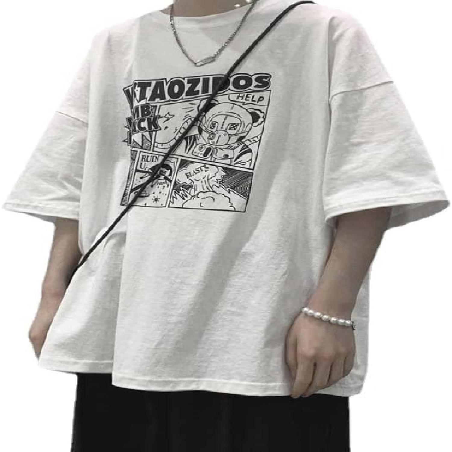 

Mens 90s Vintage Oversize Shirts Summer Anime Printed Grunge Tee Y2K Cyber Punk Streetwear Harajuku Top Tshirt, White, Large XXXXXL білий
