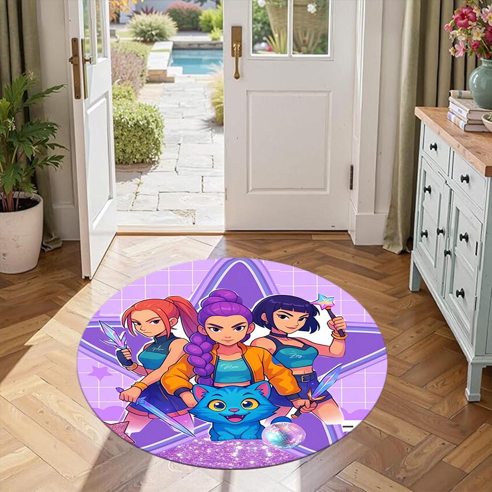 Kpop Round Office Rug Design for Outdoor Decorate Room Game Room Balcony Antislip Round Carpet Anime Office Decor Best for Christmas