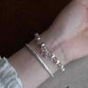 Elegant Women's S925 Sterling Silver Cat's Eye Bow Bracelet with White Crystal Spacer