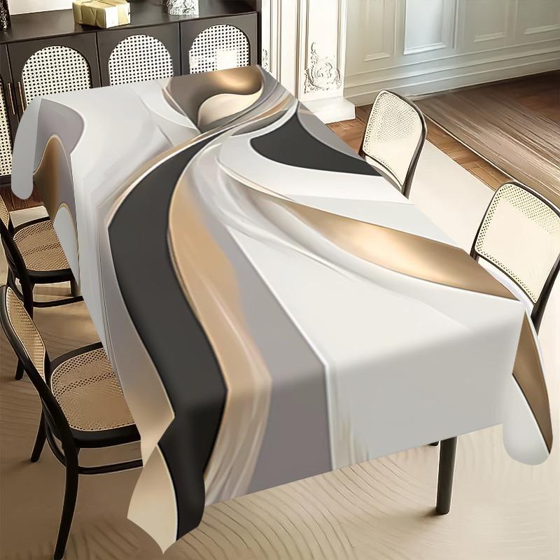 One Modern Luxury Tablecloth, a Polyester Table Cover with a Modern Abstract Art Patterned Stripe Design.