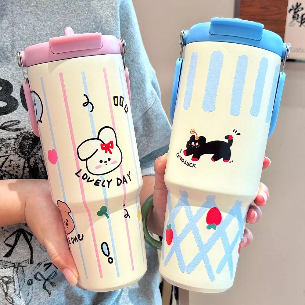 Mit Strohhalm/Griff Vakuumbecher 900ML Strohhalmbecher Hochwertiger Thermobecher