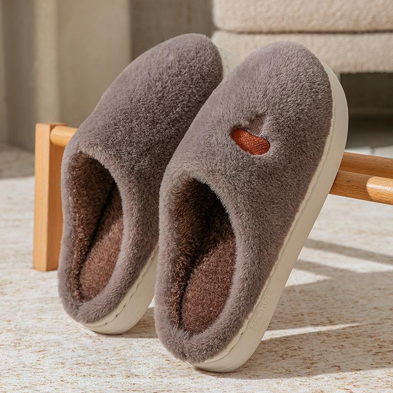 Cute croissant cotton slippers women's autumn and winter indoor home non-slip thick-soled plush confinement cotton shoes