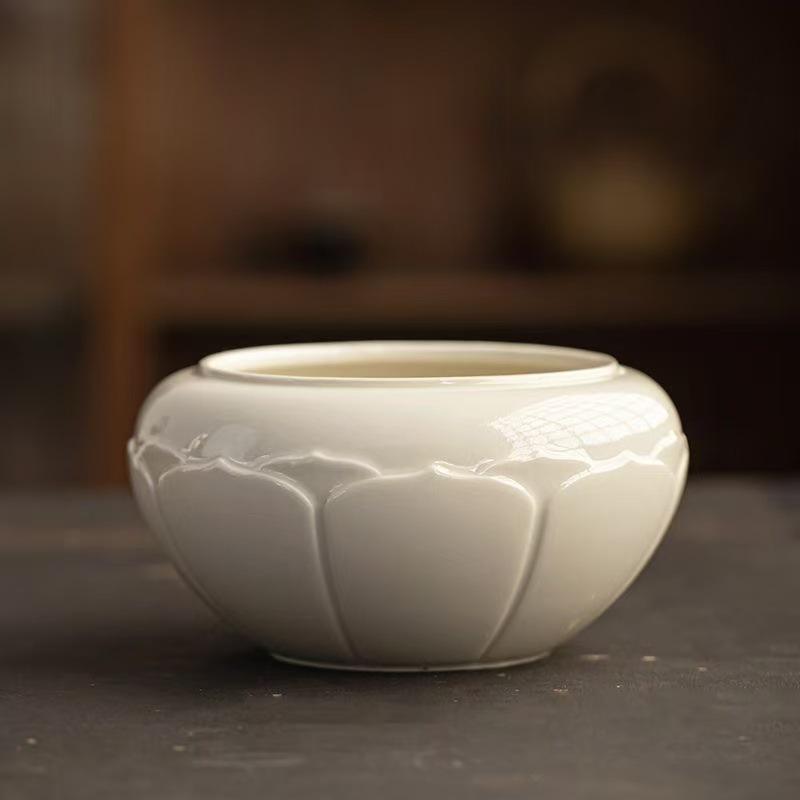 Large Ceramic Tea Wastewater Bowl for Tea Ceremony Lotus, Gray Tea Wash белый