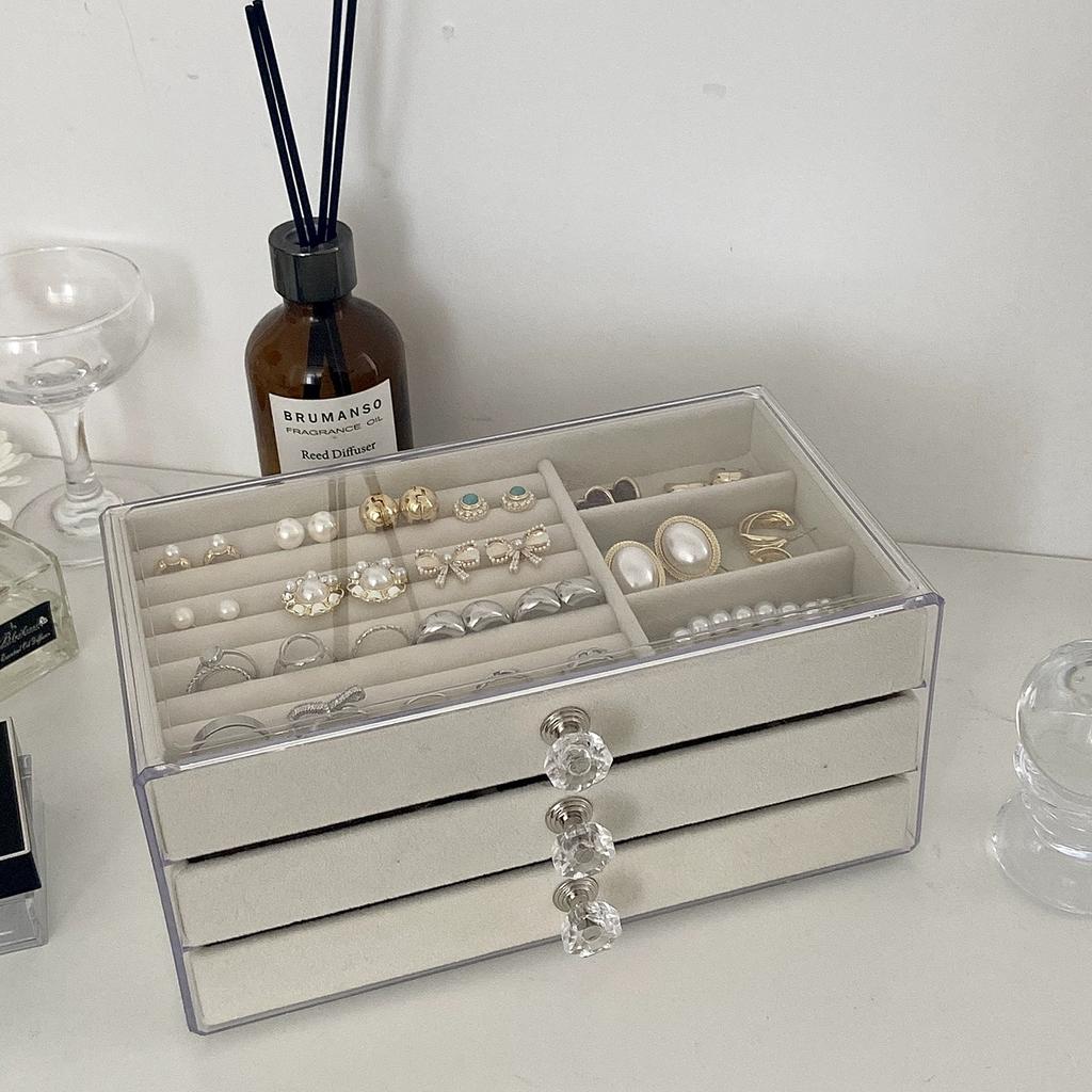 3 Layer Jewelry Organizer Boxes,with Organizer Drawer, Velvet Earring Organizer, Holder Boxes for Stud Earrings, Rings
