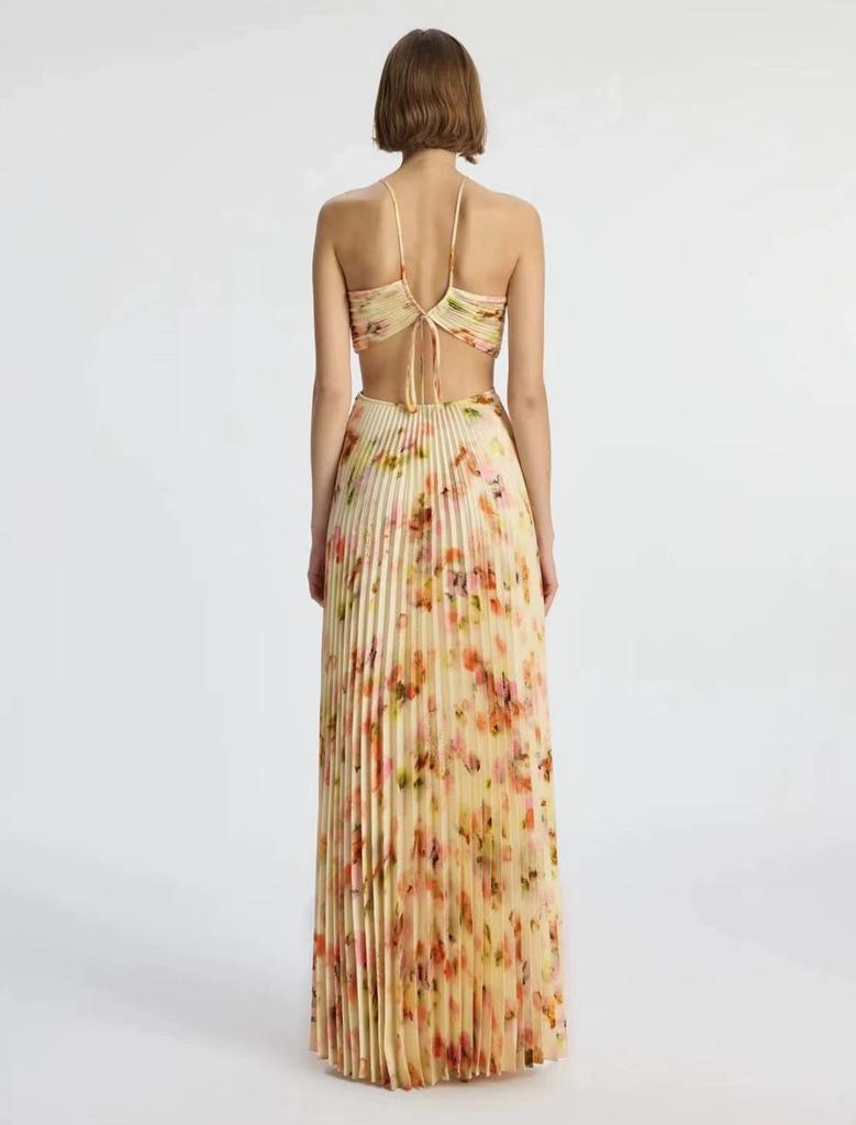 ALC Spaghetti Strap Floral Long Evening Dress - Goddess Style