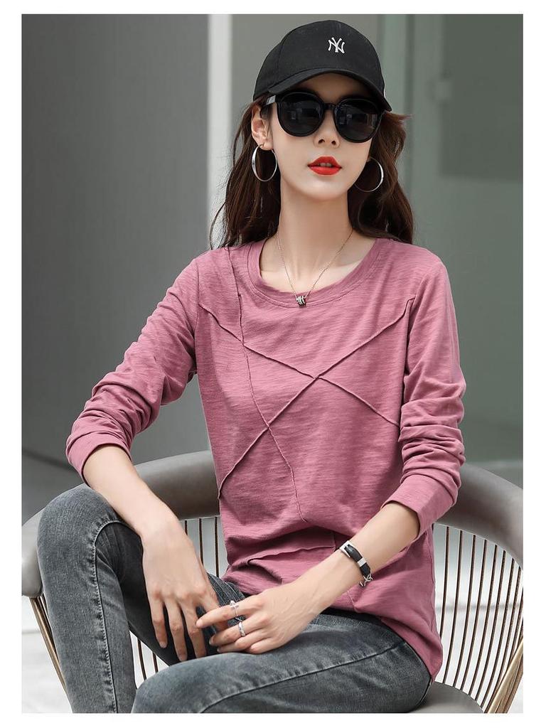 2025 Women's Loose Long Sleeve Bamboo Cotton T-Shirt - Plus Size Versatile Undershirt Top