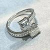 2CT Asscher Moissanite Diamond D Color Women's Ring S925 Sterling Sliver 18K White Gold Square Rings Fine Jewelry for Women