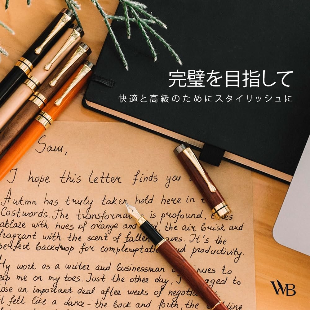 Wordsworth Premium Bamboo Fountain Pen Set Medium Gift Case Includes 6 Ink Cartridges and Ink Converter Ideal for and Smooth Writing & Black's - Nib,