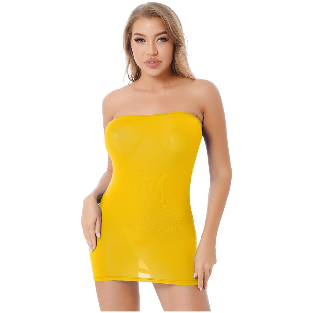 Womens Stretchy Strapless Pencil Dress Semi see through Mini Bikini Cover Ups