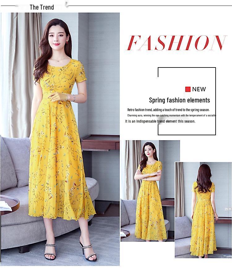 2024 Summer Ice Silk Floral Long Swing Dress for Women - Slimming, Long Sleeve, Casual Elegance